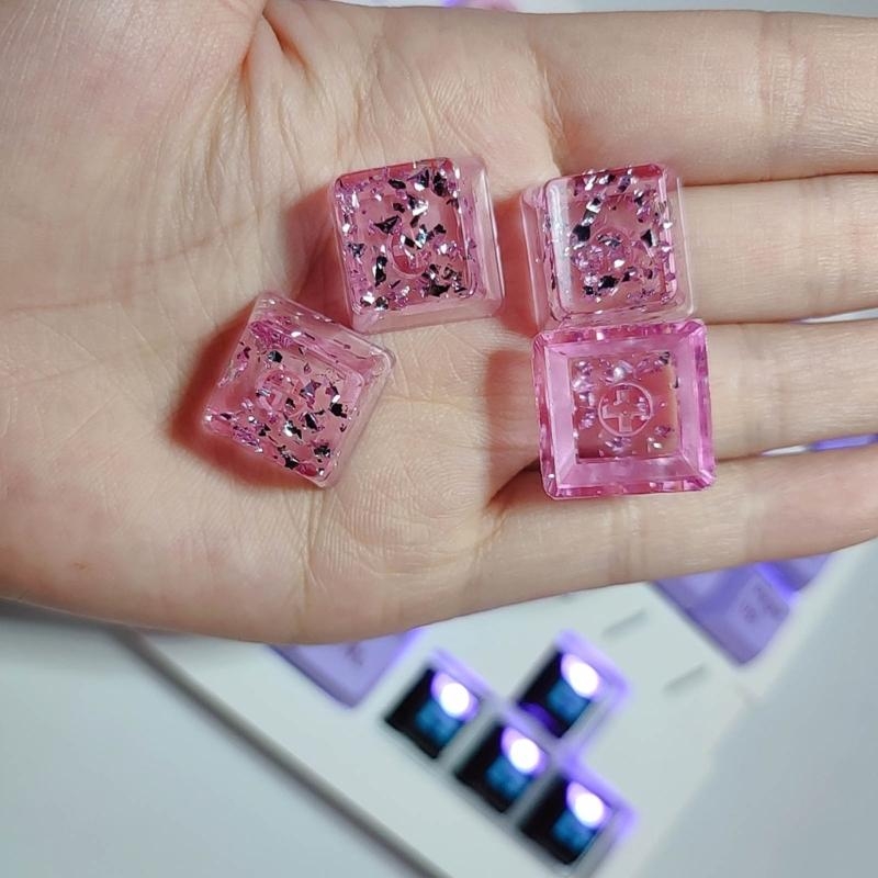 Keyboard Gaming Transparent - 587B バックライト付きキーキャップ樹脂人格透明銀箔 OEM プロファイル 高さピンクキーキャップゲームキーボード用