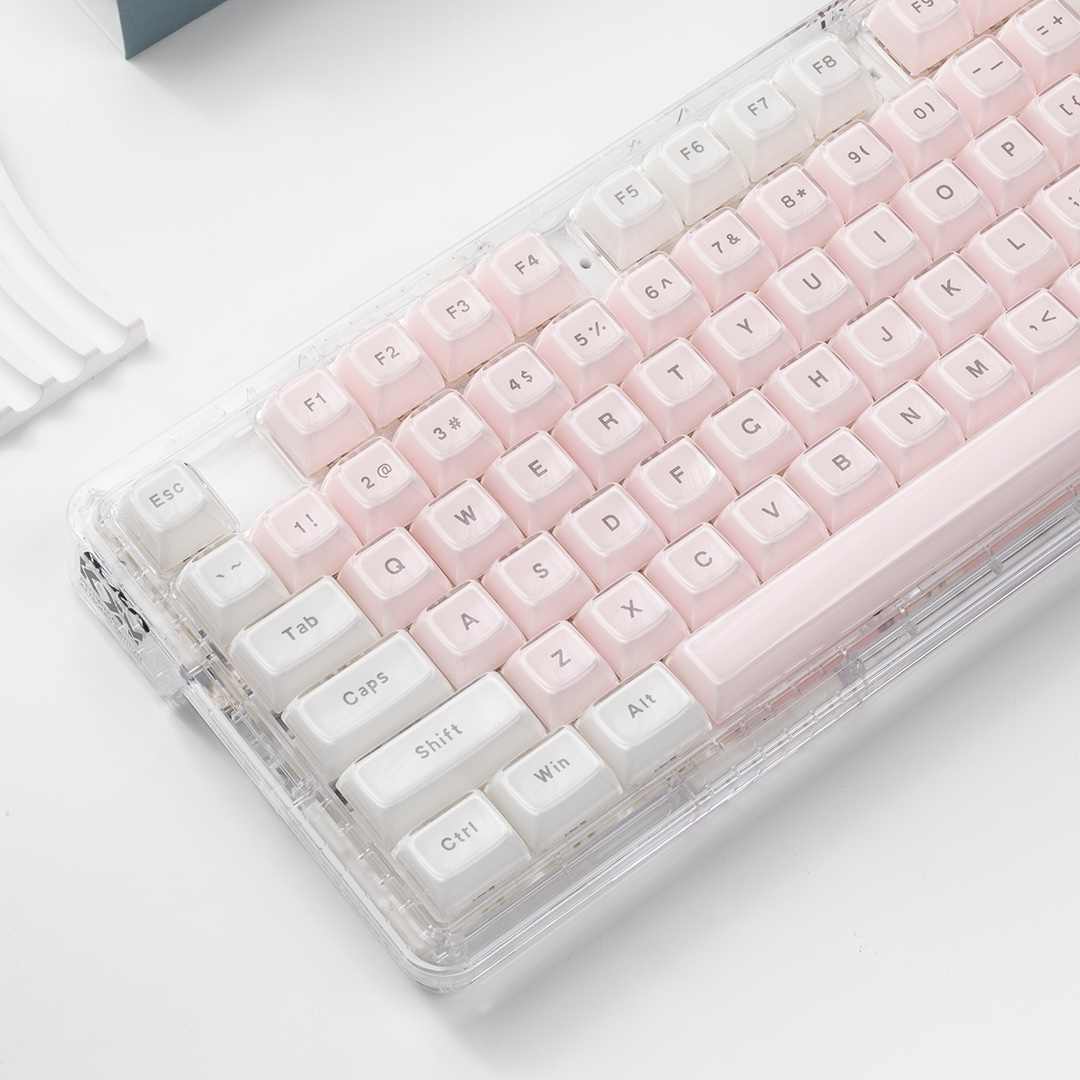 Keyboard Gaming Transparent - クリスタル透明キーキャップ ピンクホワイト MDAプロファイル PCバックライト フルセット MXメカニカルキーボード用