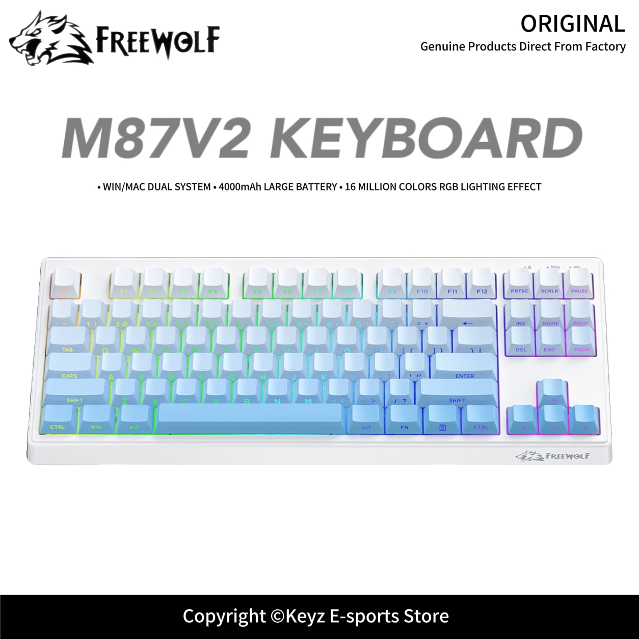 Keyboard Gaming Transparent - トリモードゲーミングキーボード FREEWOLF M87V2 4000mAh 超長バッテリー寿命 ソフトシリコン