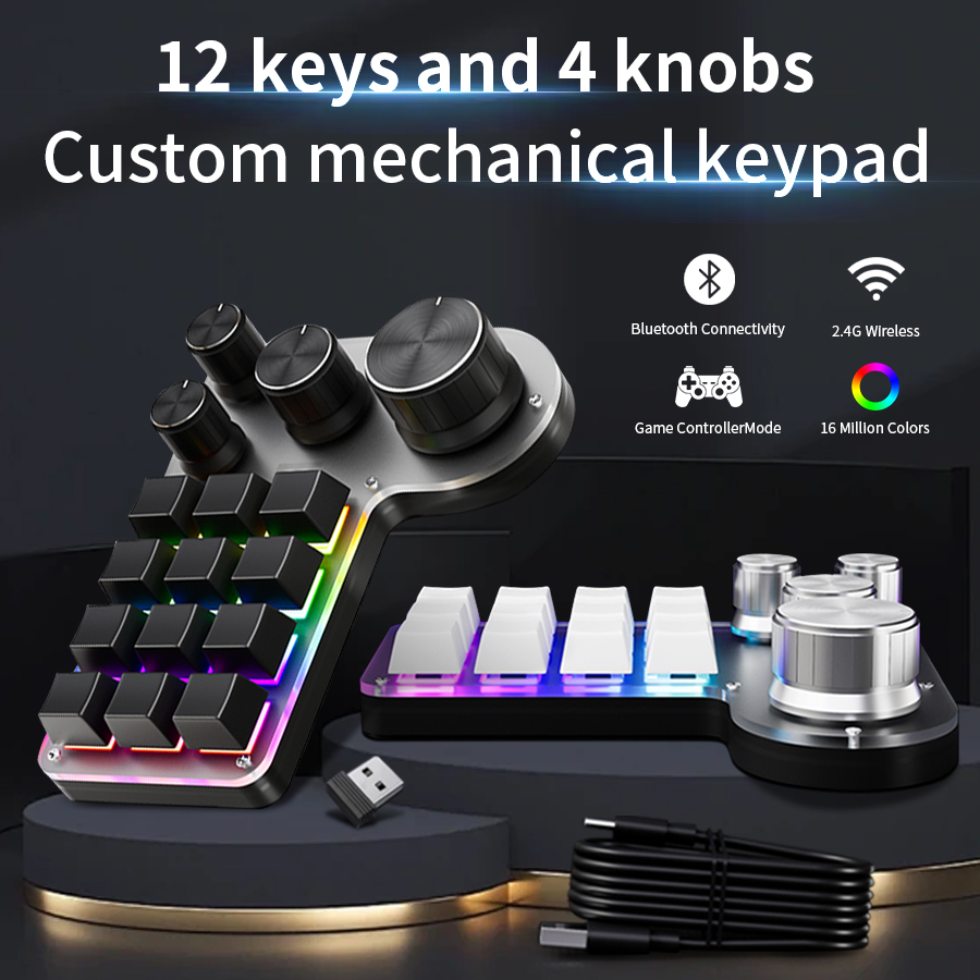 Gaming Keyboard Half - 3モード12キー メカニカルキーボード 4ノブ カスタムプログラミング マクロ ゲーミングキーボード