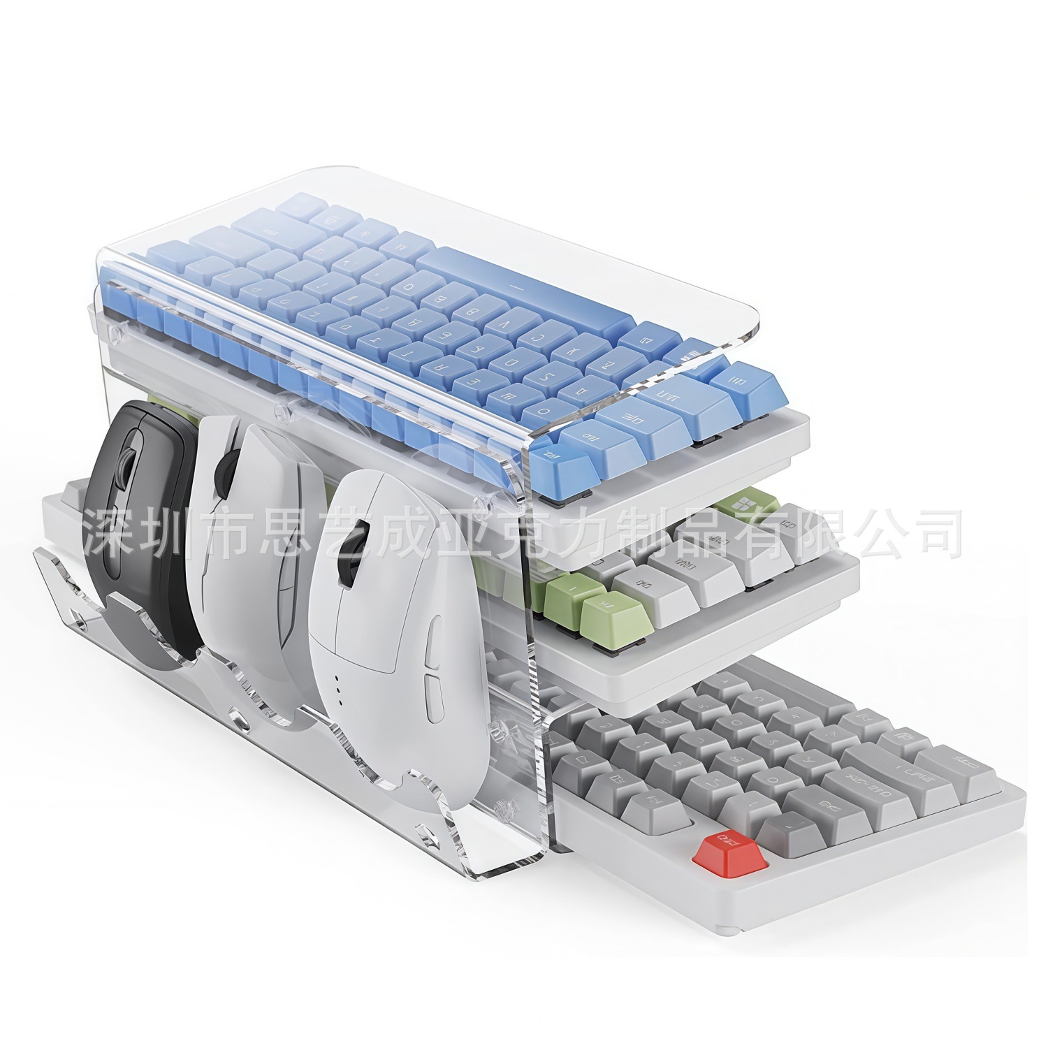 Keyboard Gaming Transparent - 新しい3層アクリル製キーボードホルダー、デスクトップ用透明ゲーミングキーボード、高さ調整可能な傾斜式コンピューターキーボードホルダー