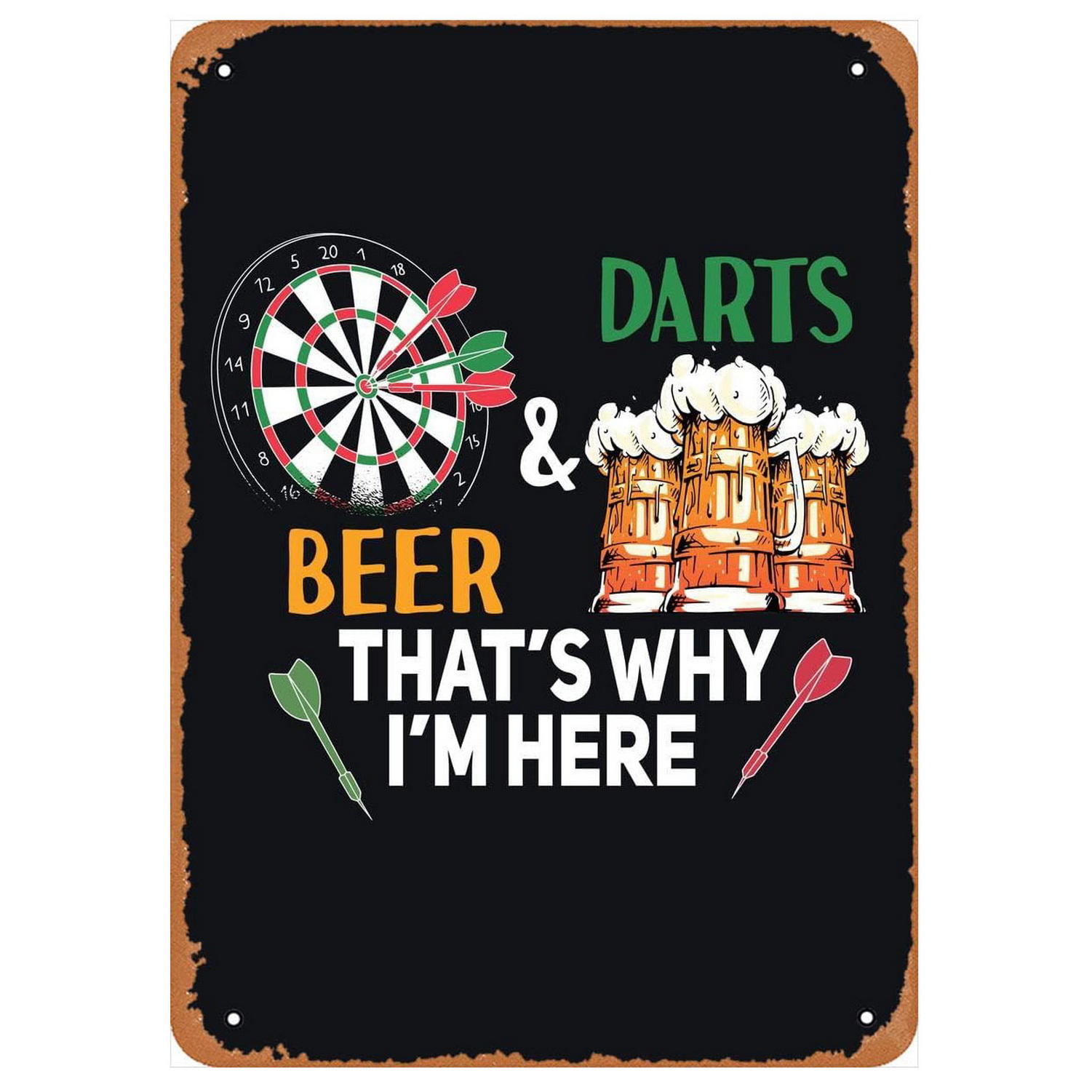 ヴィンテージダーツ＆ビールのブリキ看板、バー、ゲームルーム、 - Brass Weight Plate のレビューと価格