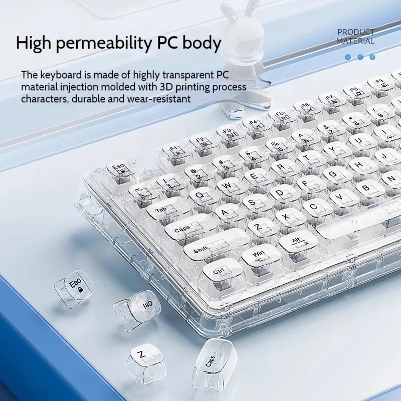 透明な氷の結晶のようなワイヤレスBluetoothキーボード - Keyboard Gaming Transparent のレビューと価格