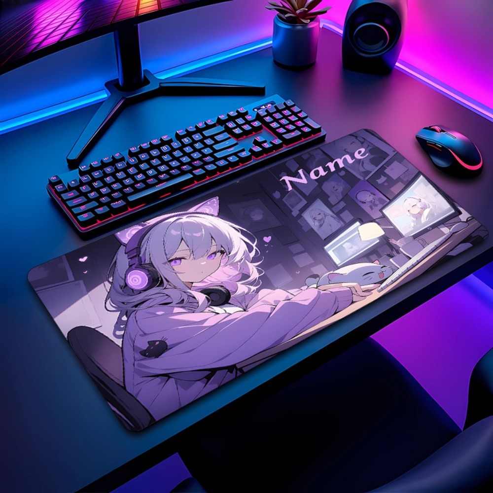 カスタマイズ可能な名前入りアニメガールゲーミングデスクマット - Gaming Keyboard Name のレビューと価格