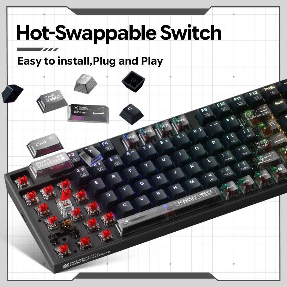 Machenike K500-B94 V2 有線メカニカルキ - Keyboard Gaming Transparent のレビューと価格