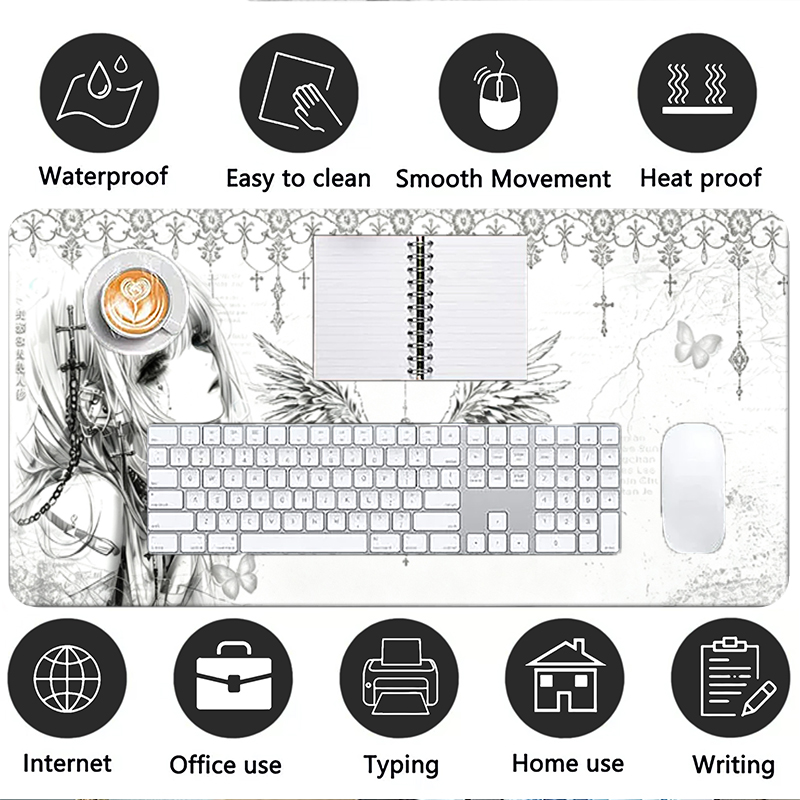 レザーマウスパッド黒白アニメ美学エンジェルガールマウスパッド - Gaming Keyboard Nearby のレビューと価格